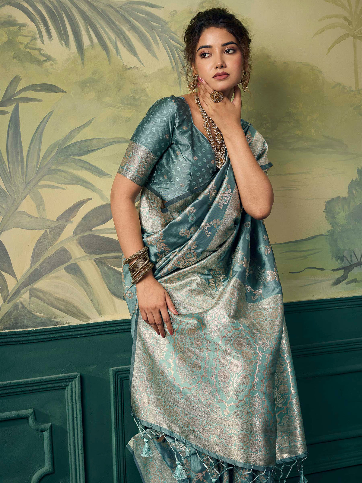 Rama-Green Banarasi Silk Woven Saree