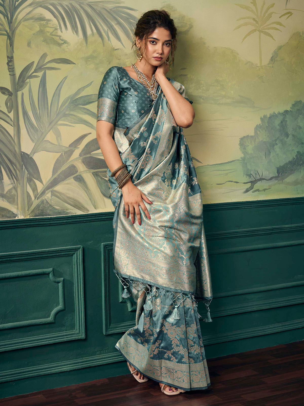 Rama-Green Banarasi Silk Woven Saree