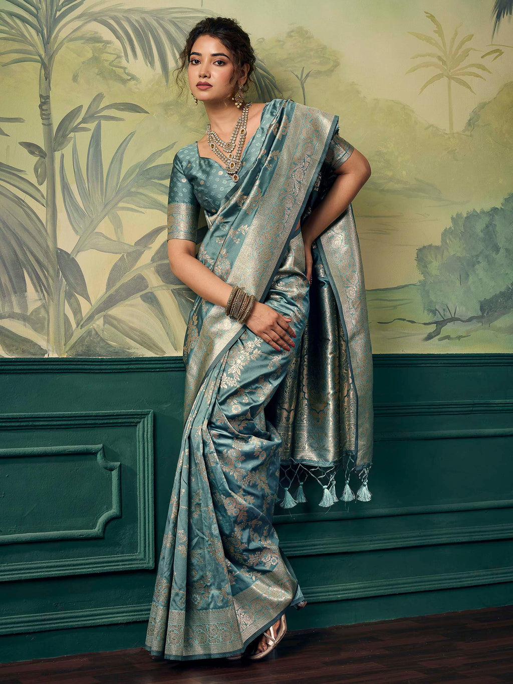 Rama-Green Banarasi Silk Woven Saree