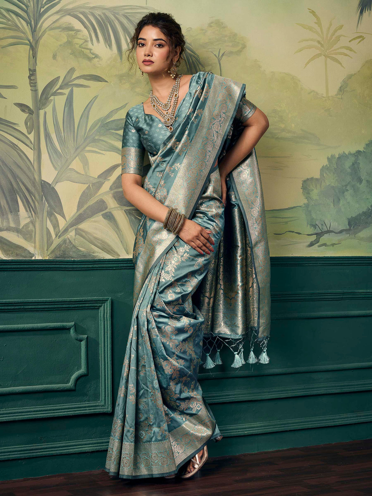 Rama-Green Banarasi Silk Woven Saree