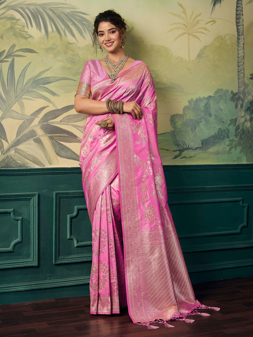 Pink Banarasi Silk Woven Saree