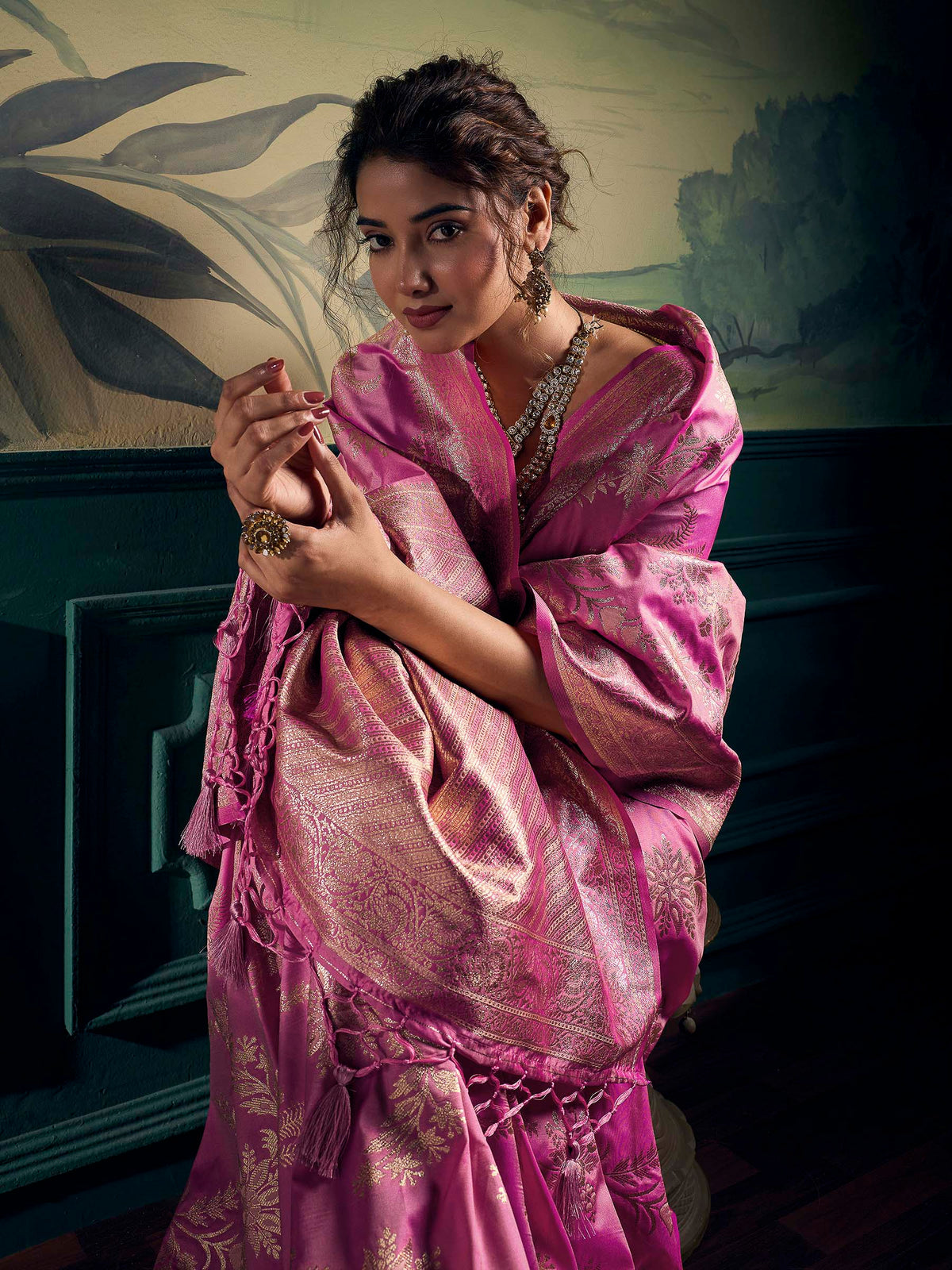 Pink Banarasi Silk Woven Saree