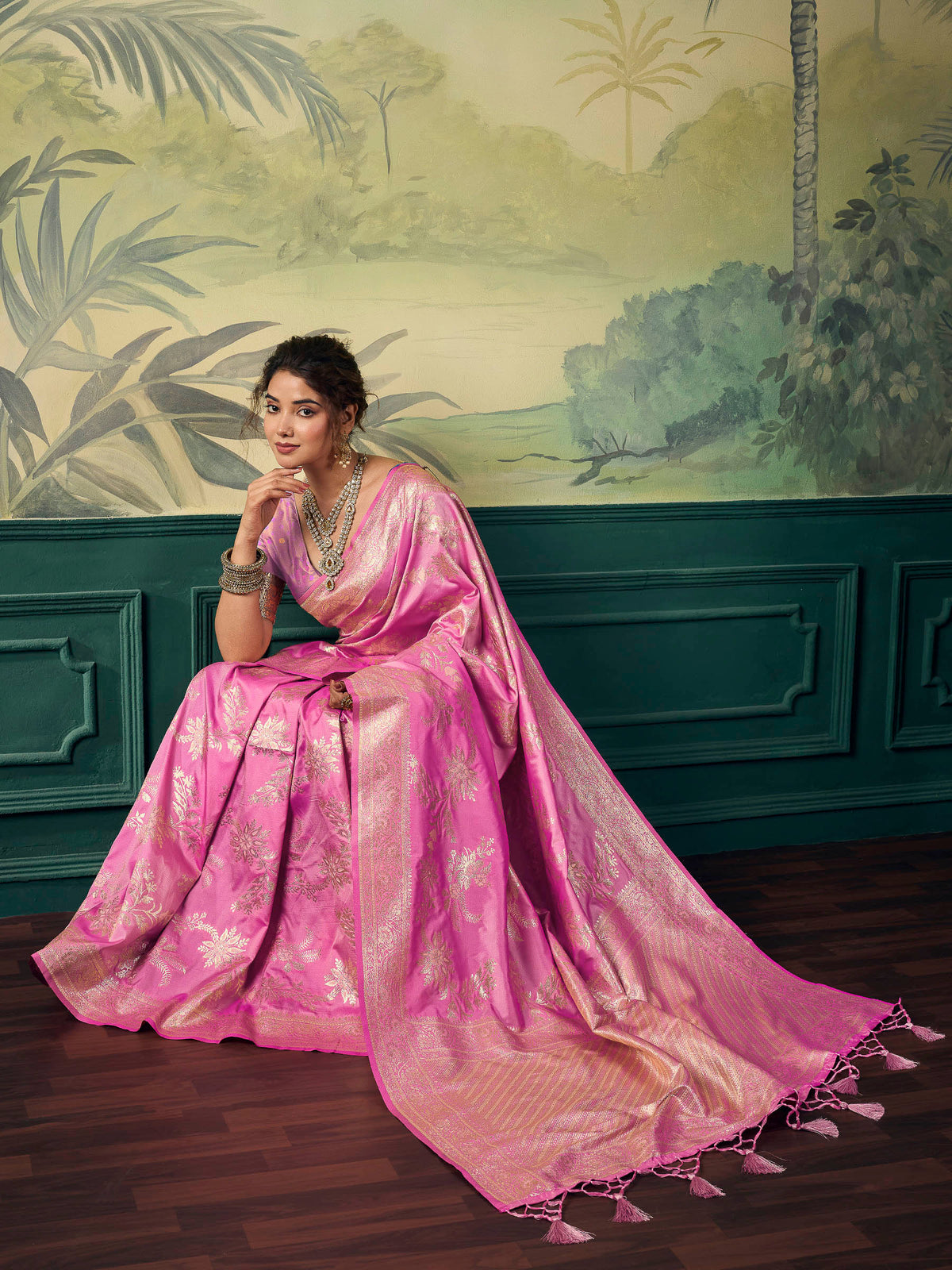 Pink Banarasi Silk Woven Saree