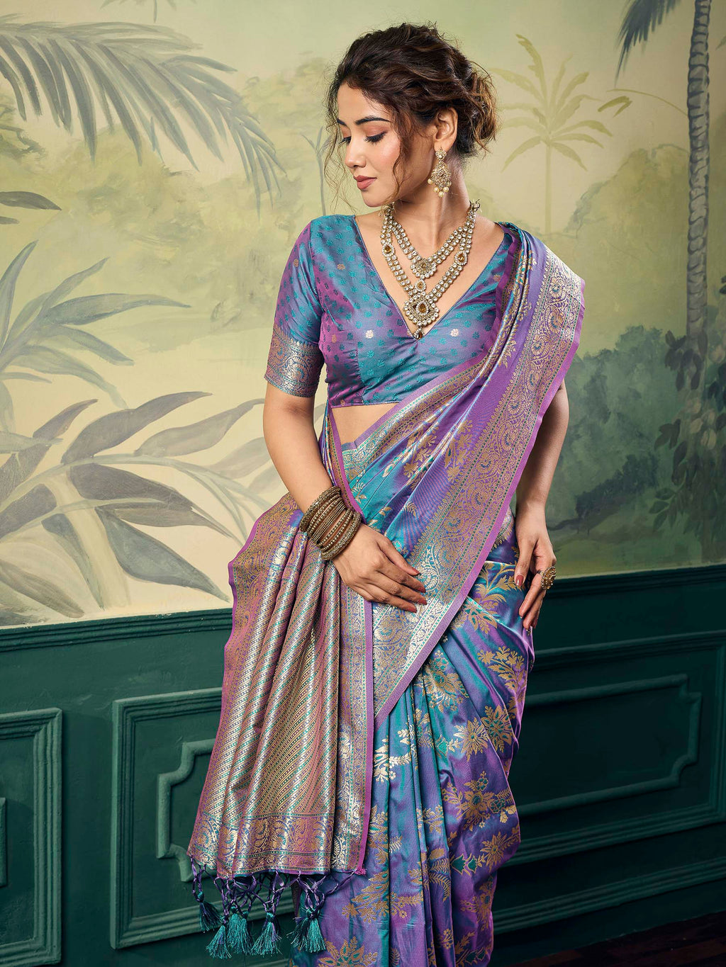 Teal-Blue Banarasi Silk Woven Saree