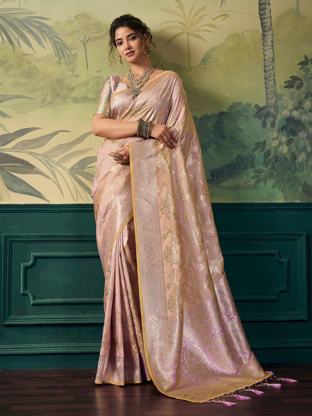 Beige Banarasi Silk Woven Saree