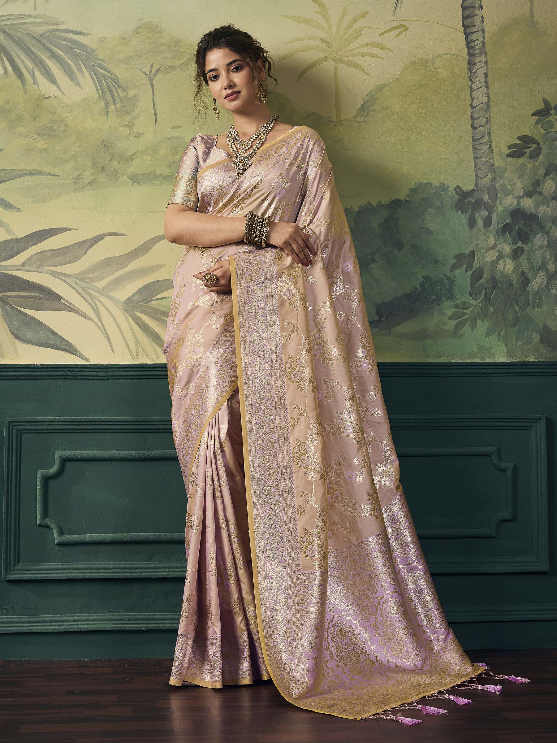 Beige Banarasi Silk Woven Saree