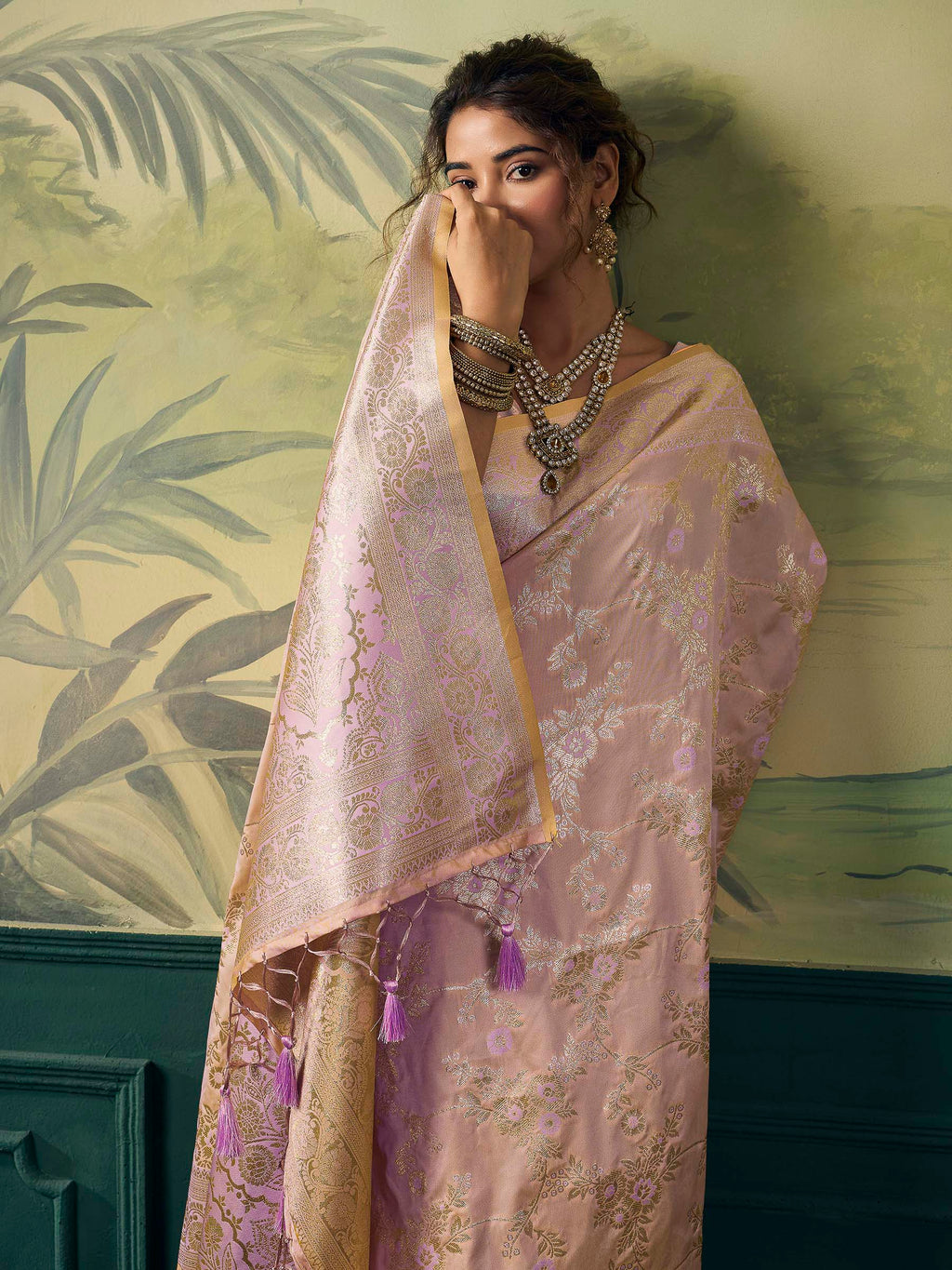 Beige Banarasi Silk Woven Saree