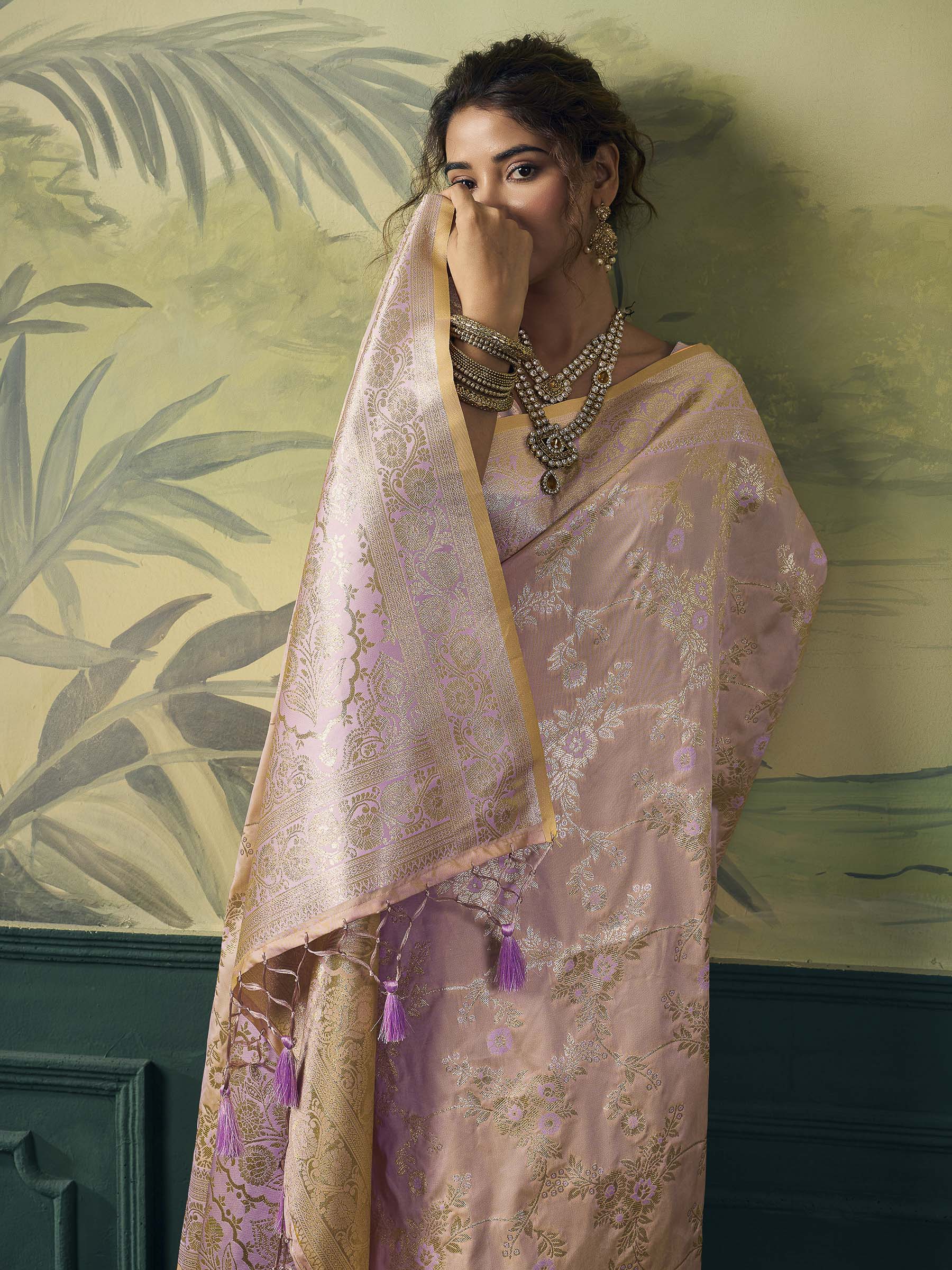 Beige Banarasi Silk Woven Saree