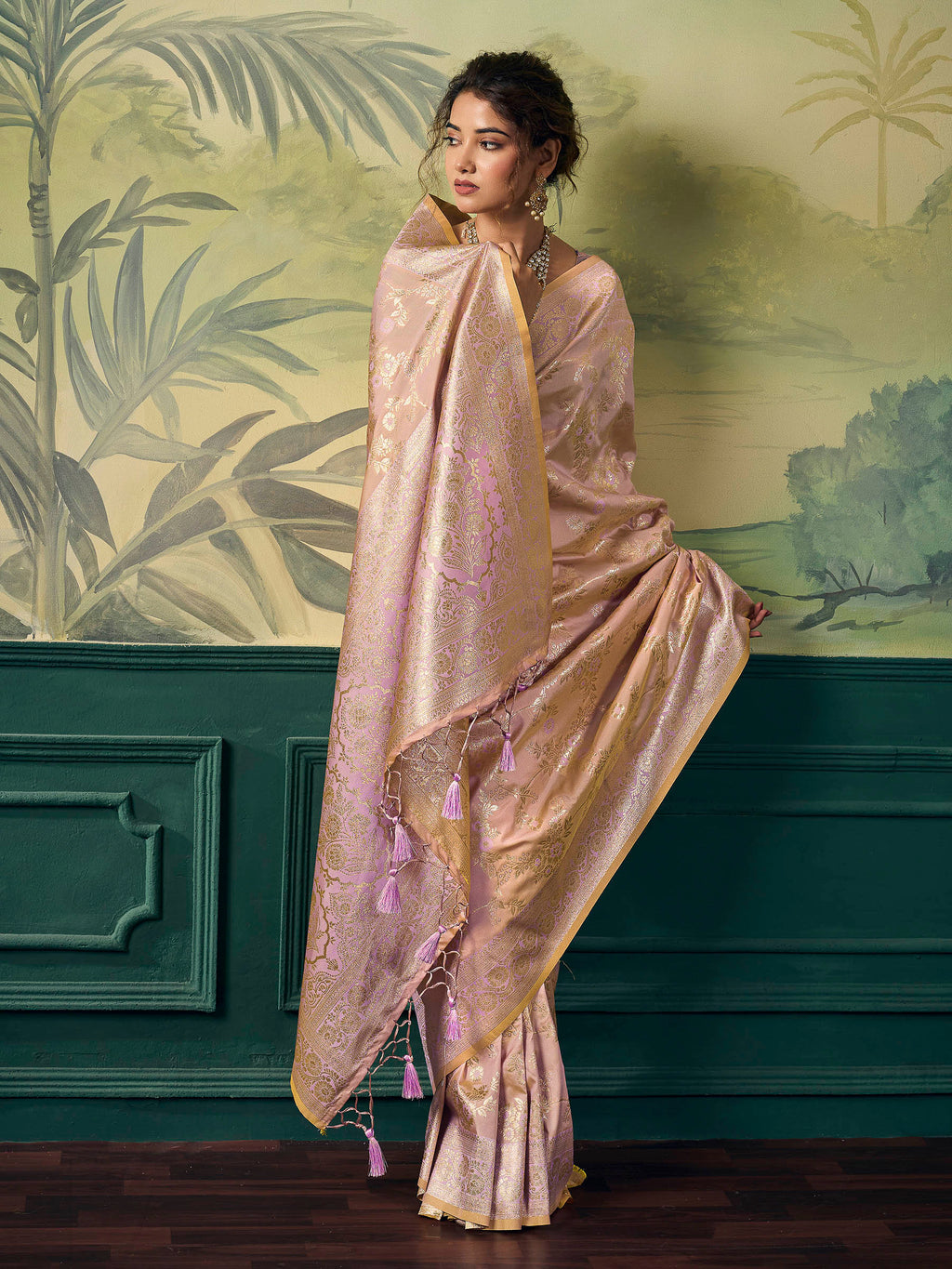 Beige Banarasi Silk Woven Saree