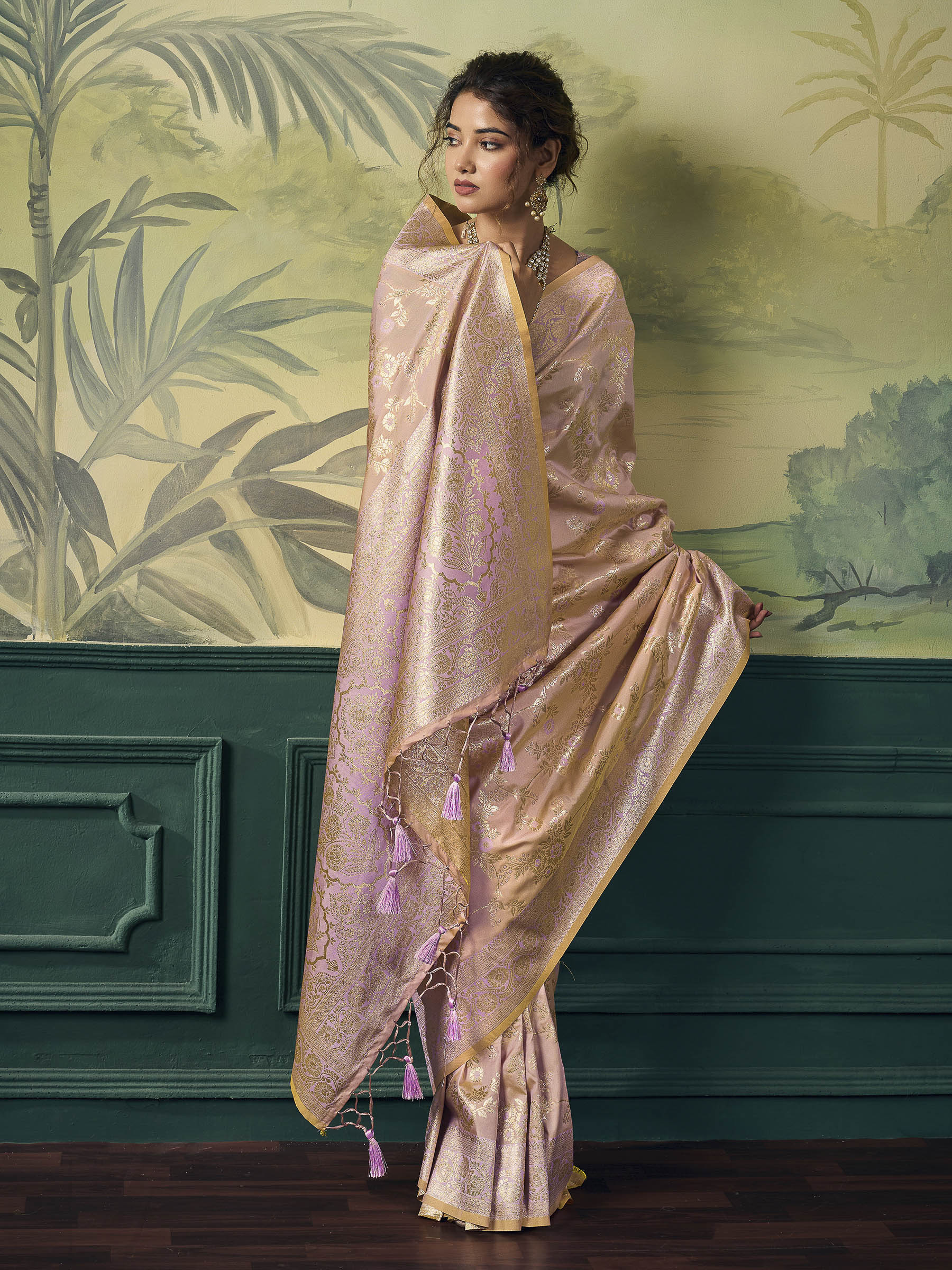 Beige Banarasi Silk Woven Saree