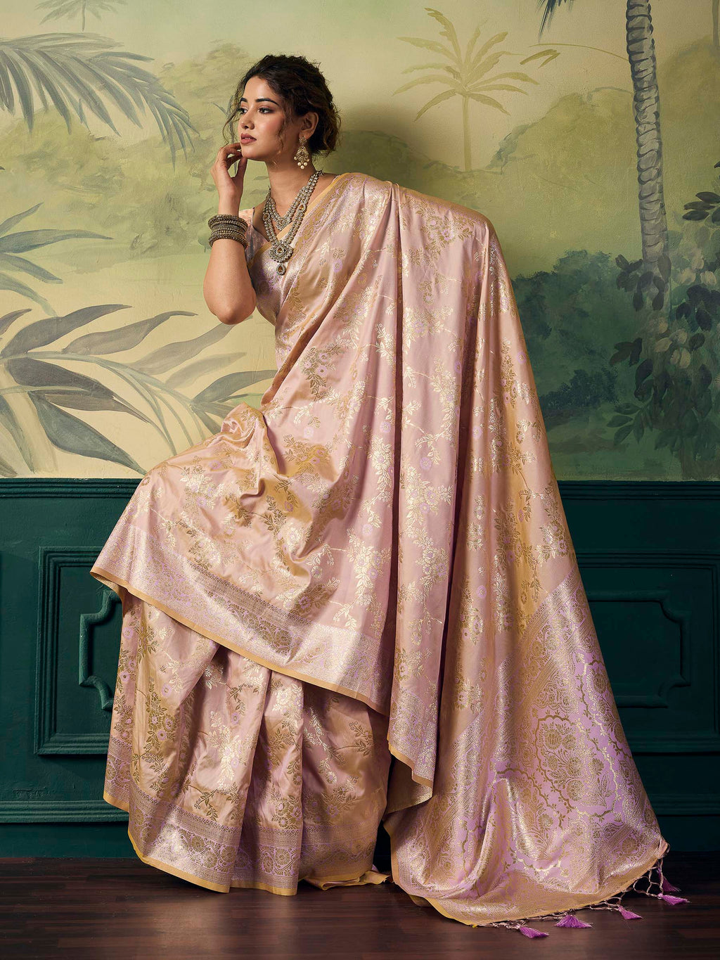 Beige Banarasi Silk Woven Saree