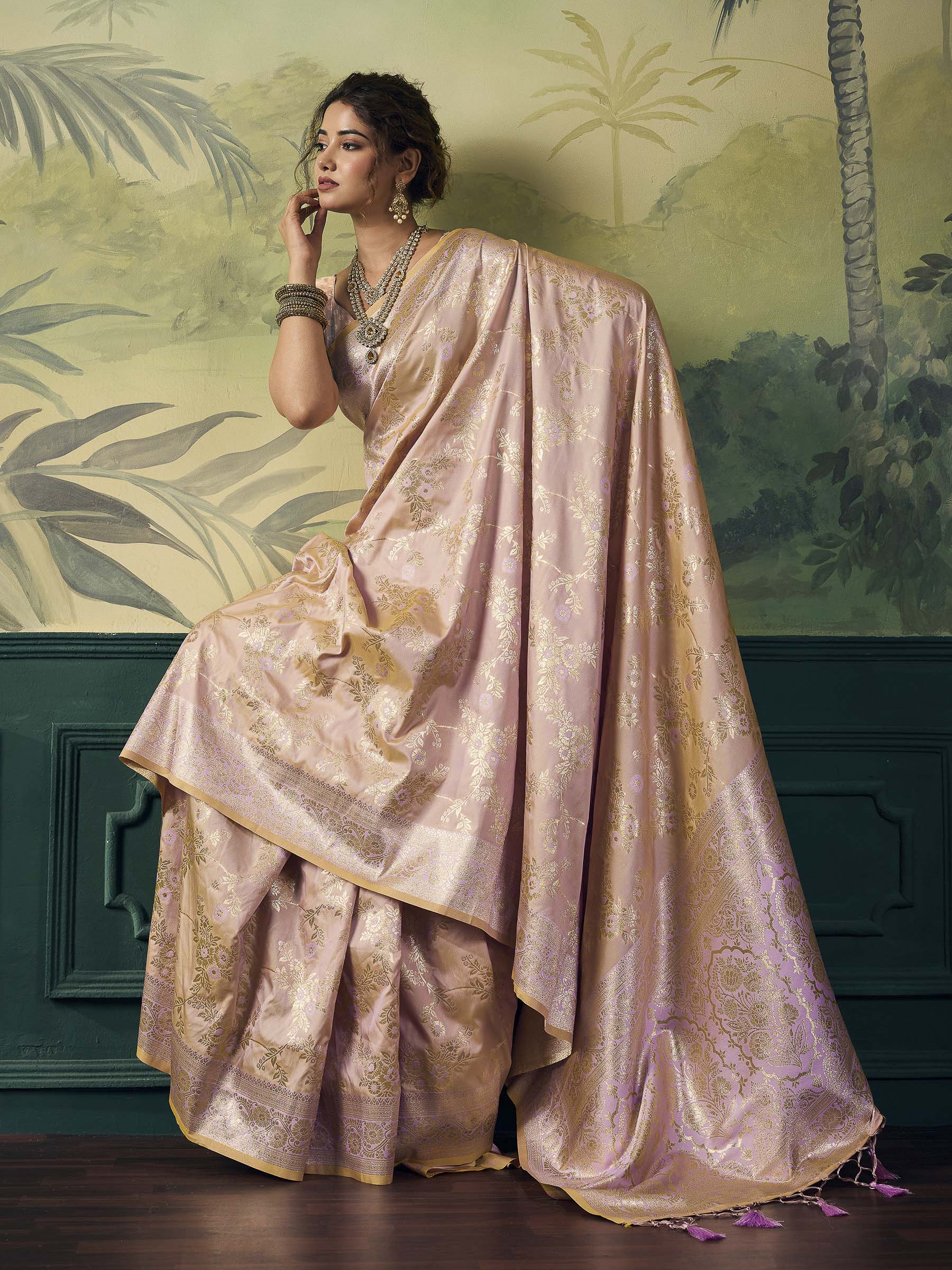 Beige Banarasi Silk Woven Saree