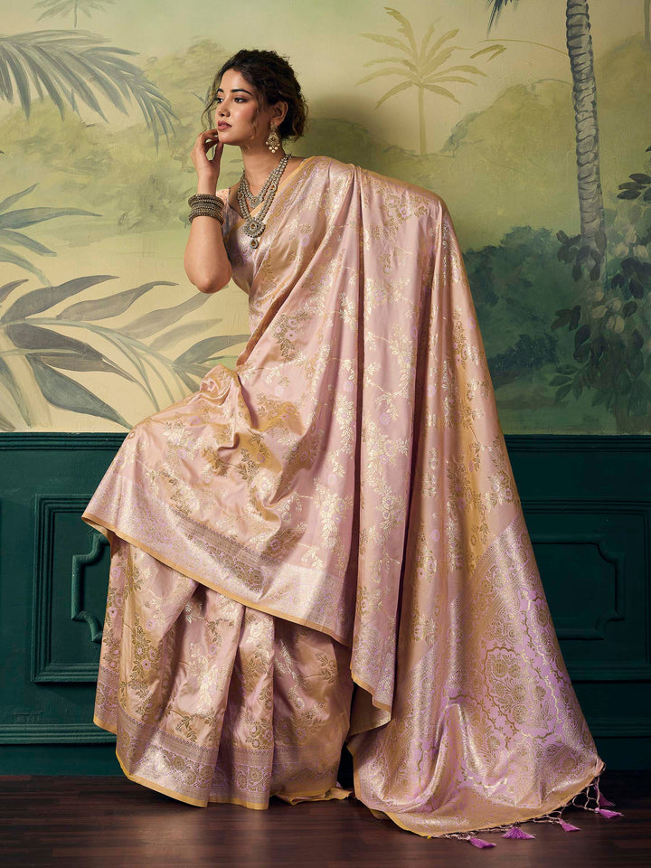 Beige Banarasi Silk Woven Saree