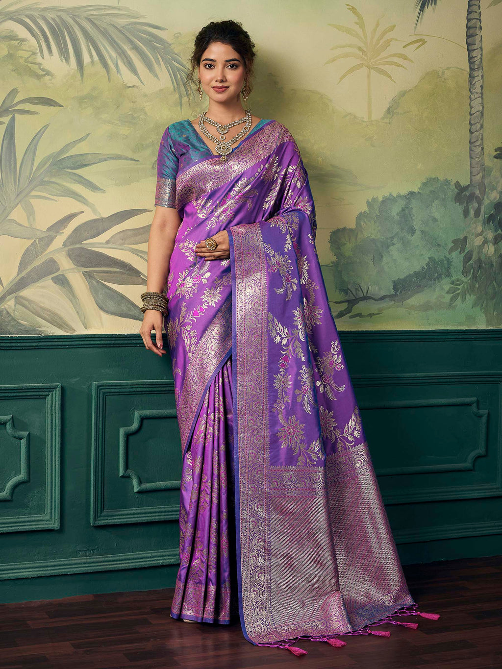 Purple Banarasi Silk Woven Saree