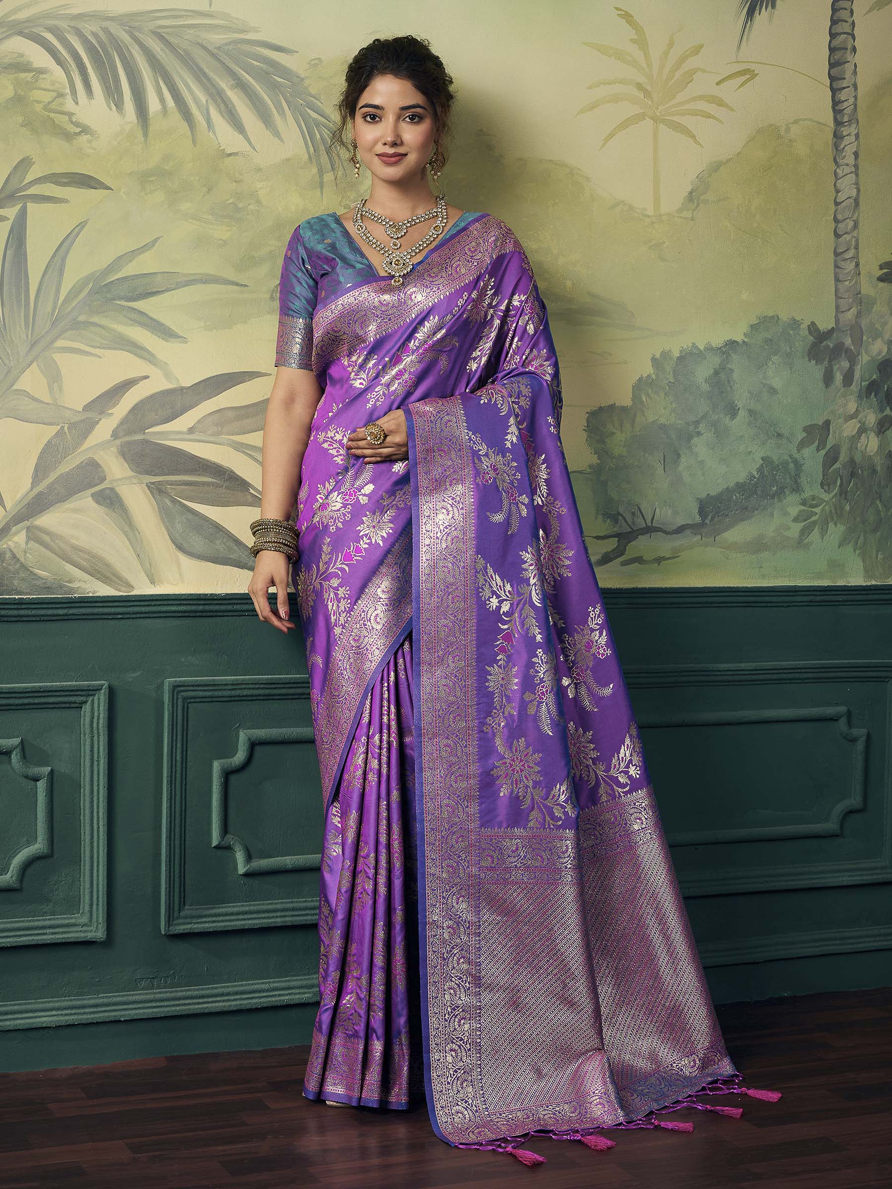 Purple Banarasi Silk Woven Saree