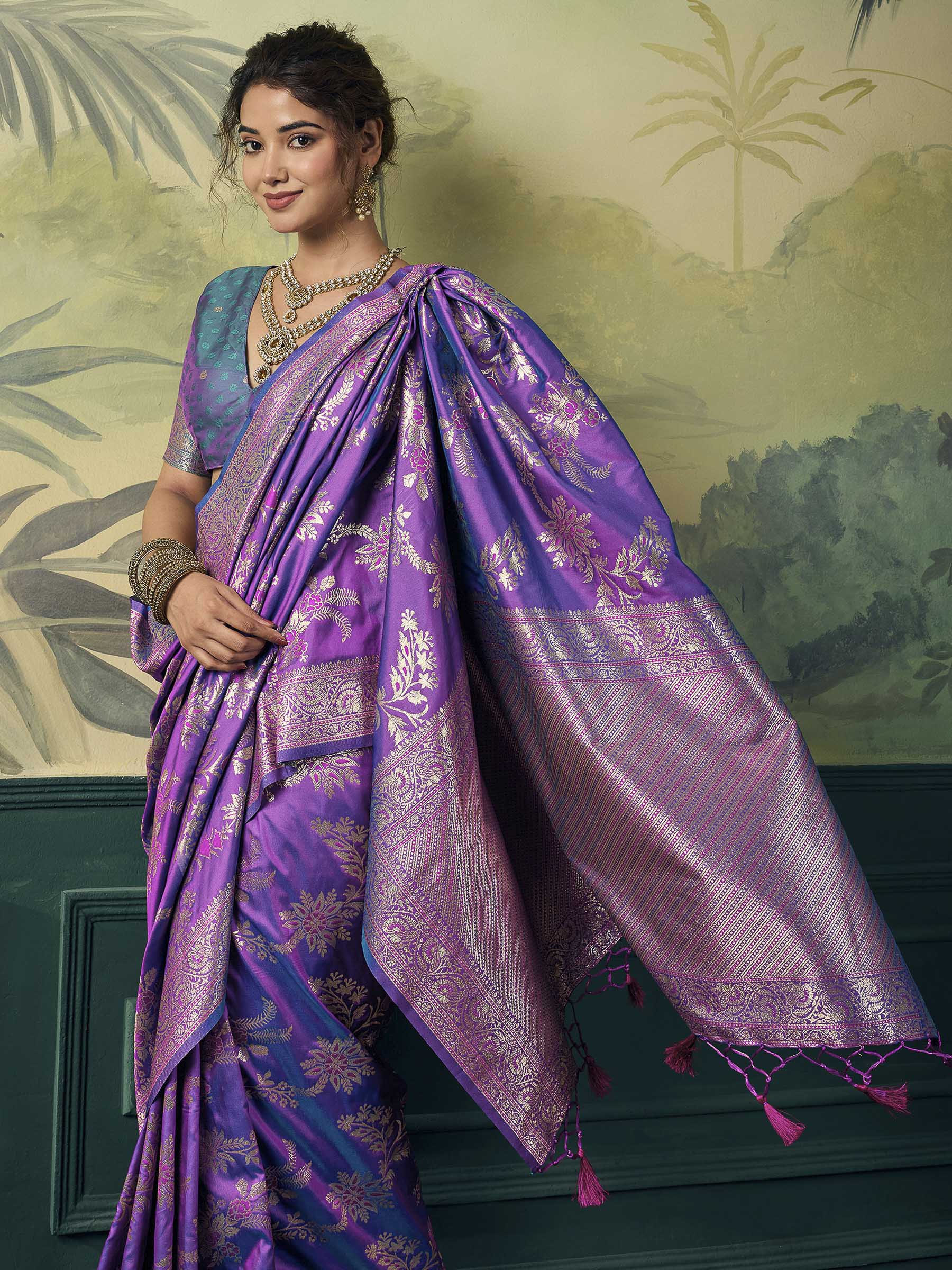 Purple Banarasi Silk Woven Saree