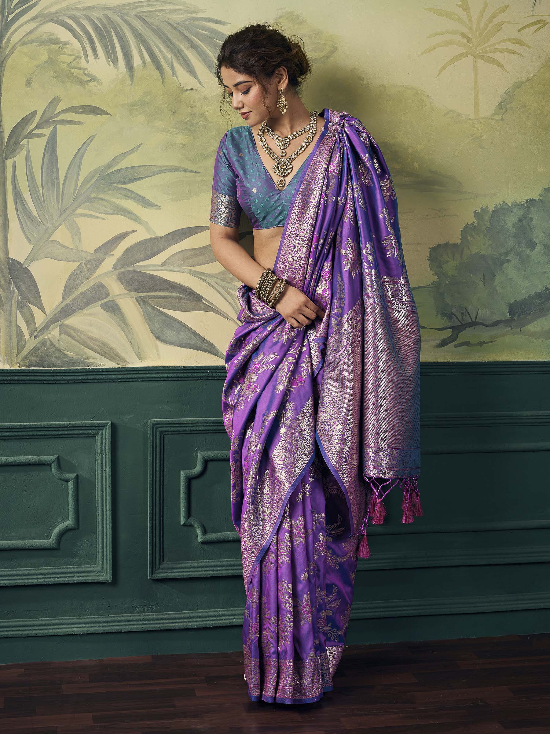 Purple Banarasi Silk Woven Saree