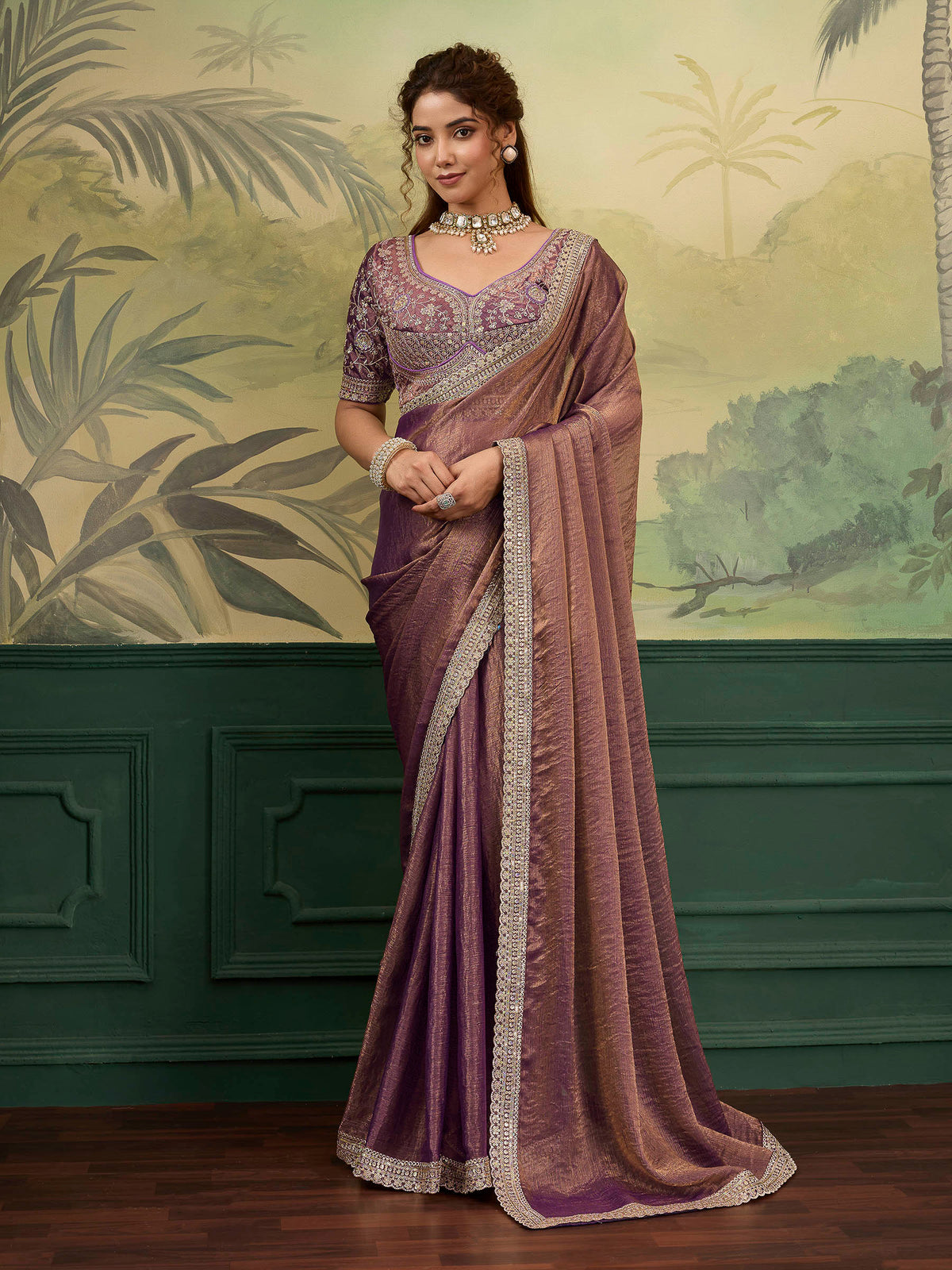 Brown Chiffon Woven Handloom Saree