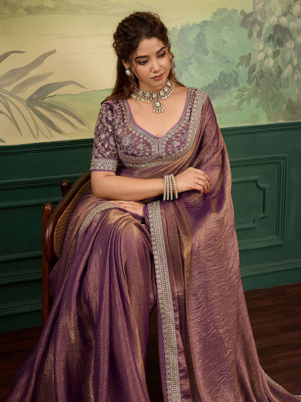 Brown Chiffon Woven Handloom Saree