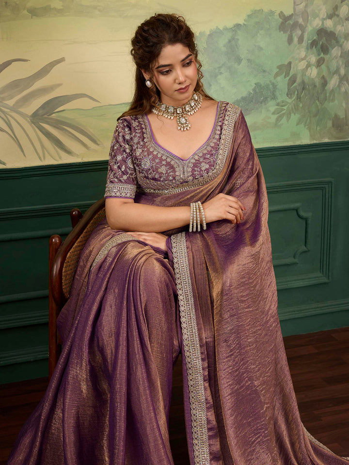 Brown Chiffon Woven Handloom Saree