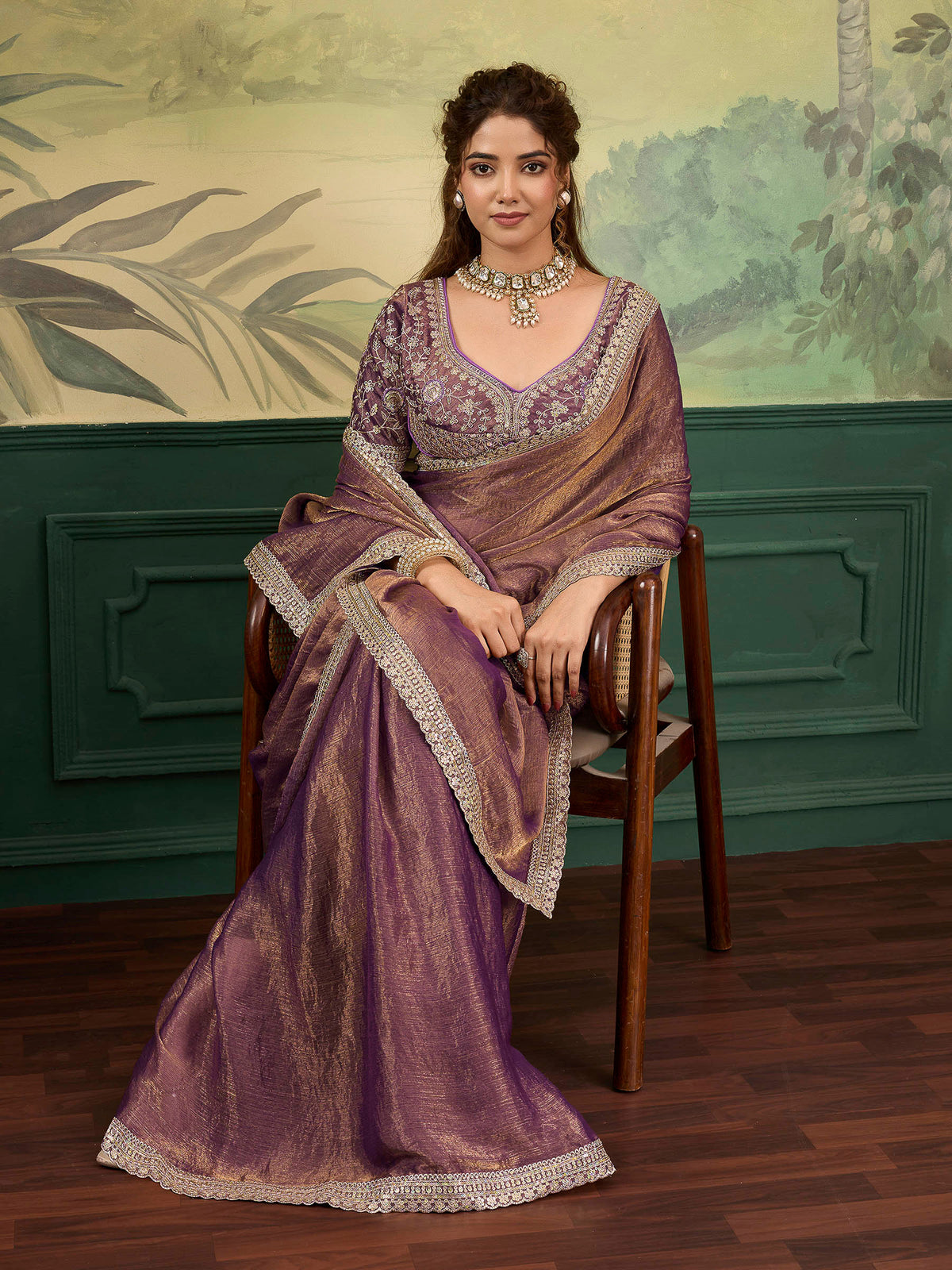 Brown Chiffon Woven Handloom Saree