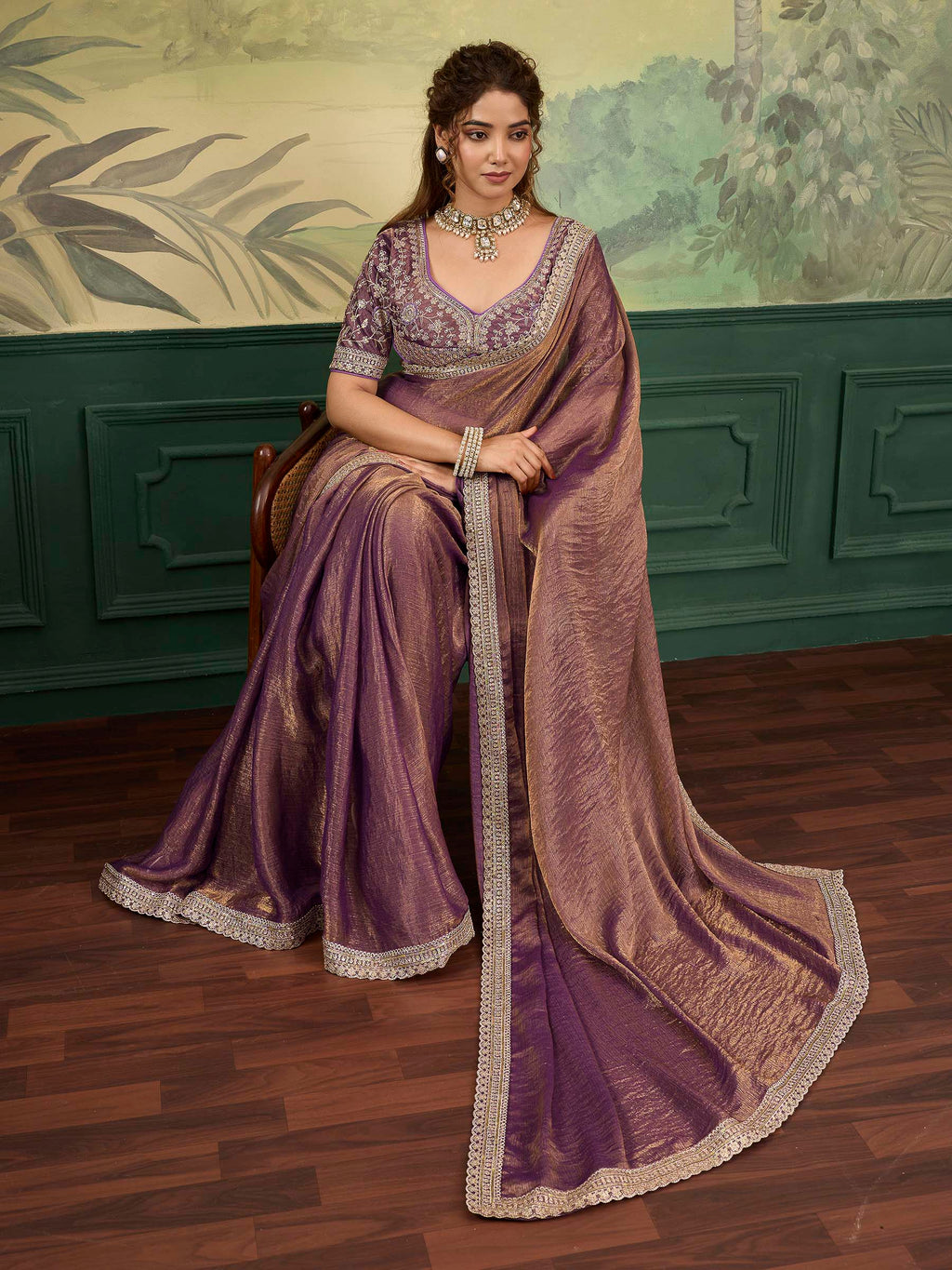 Brown Chiffon Woven Handloom Saree