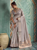Grey Tissue Embroidered Handloom Saree