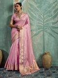 Pink Tissue Embroidered Handloom Saree