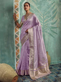 Lavender Tissue Embroidered Handloom Saree