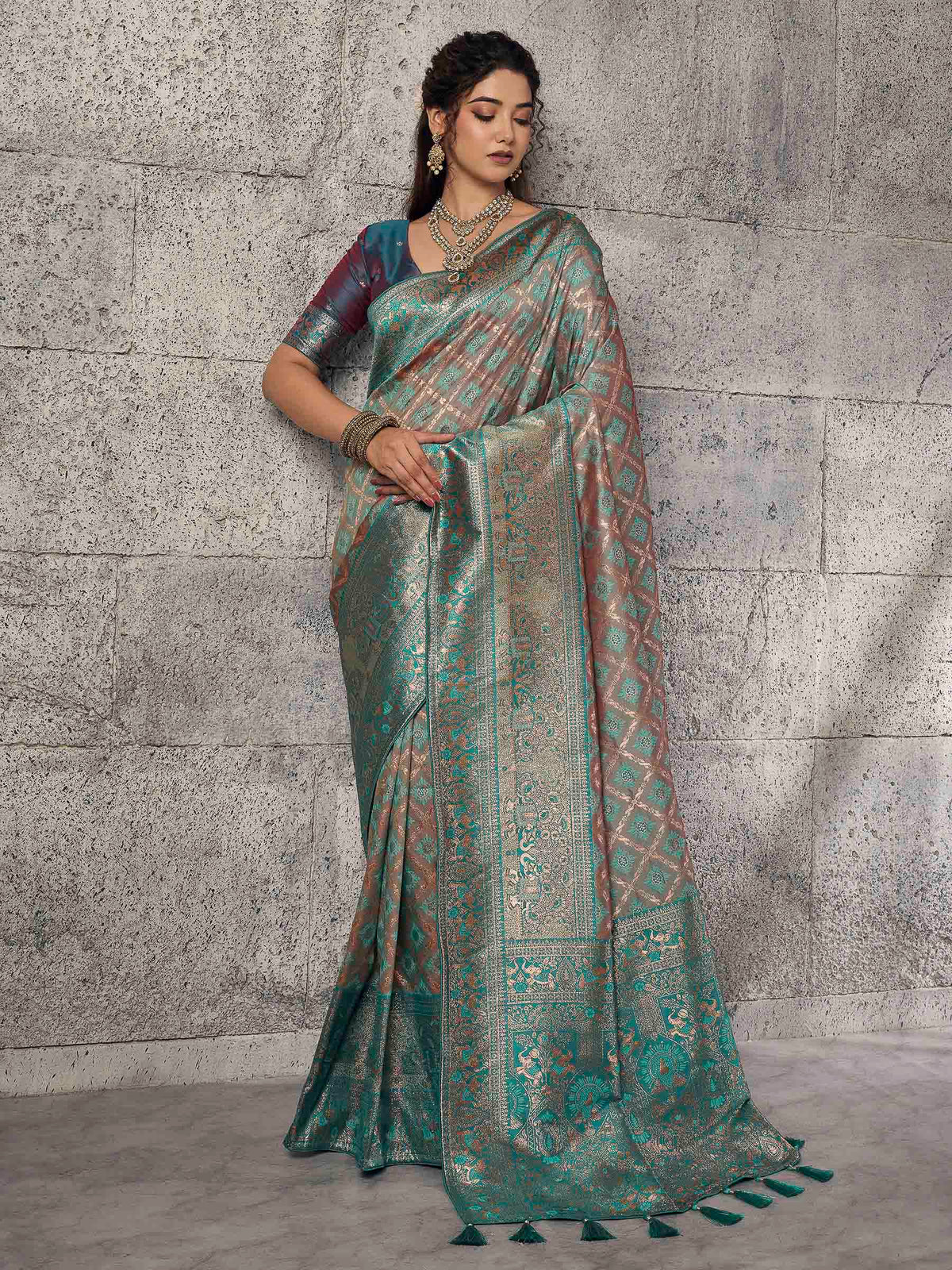 Teal-Green Banarasi Silk Woven Saree