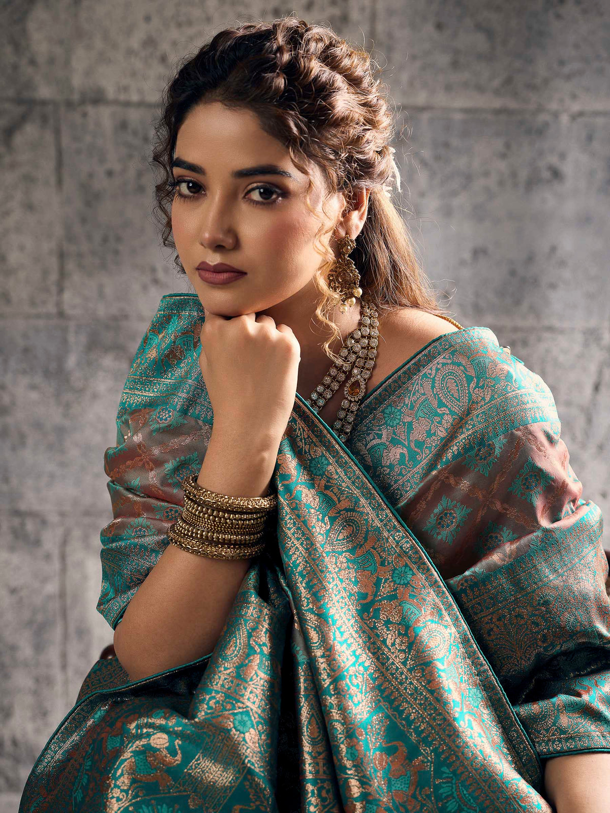 Teal-Green Banarasi Silk Woven Saree