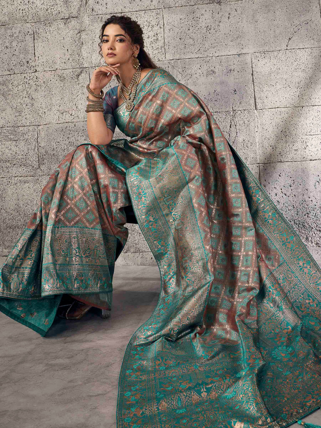 Teal-Green Banarasi Silk Woven Saree