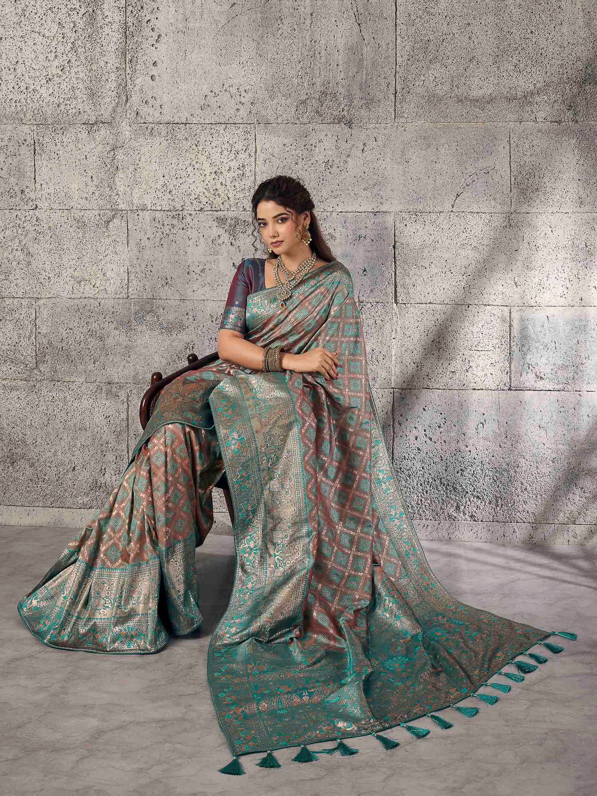 Teal-Green Banarasi Silk Woven Saree