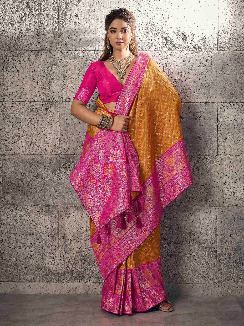 Mustard Banarasi Silk Woven Saree
