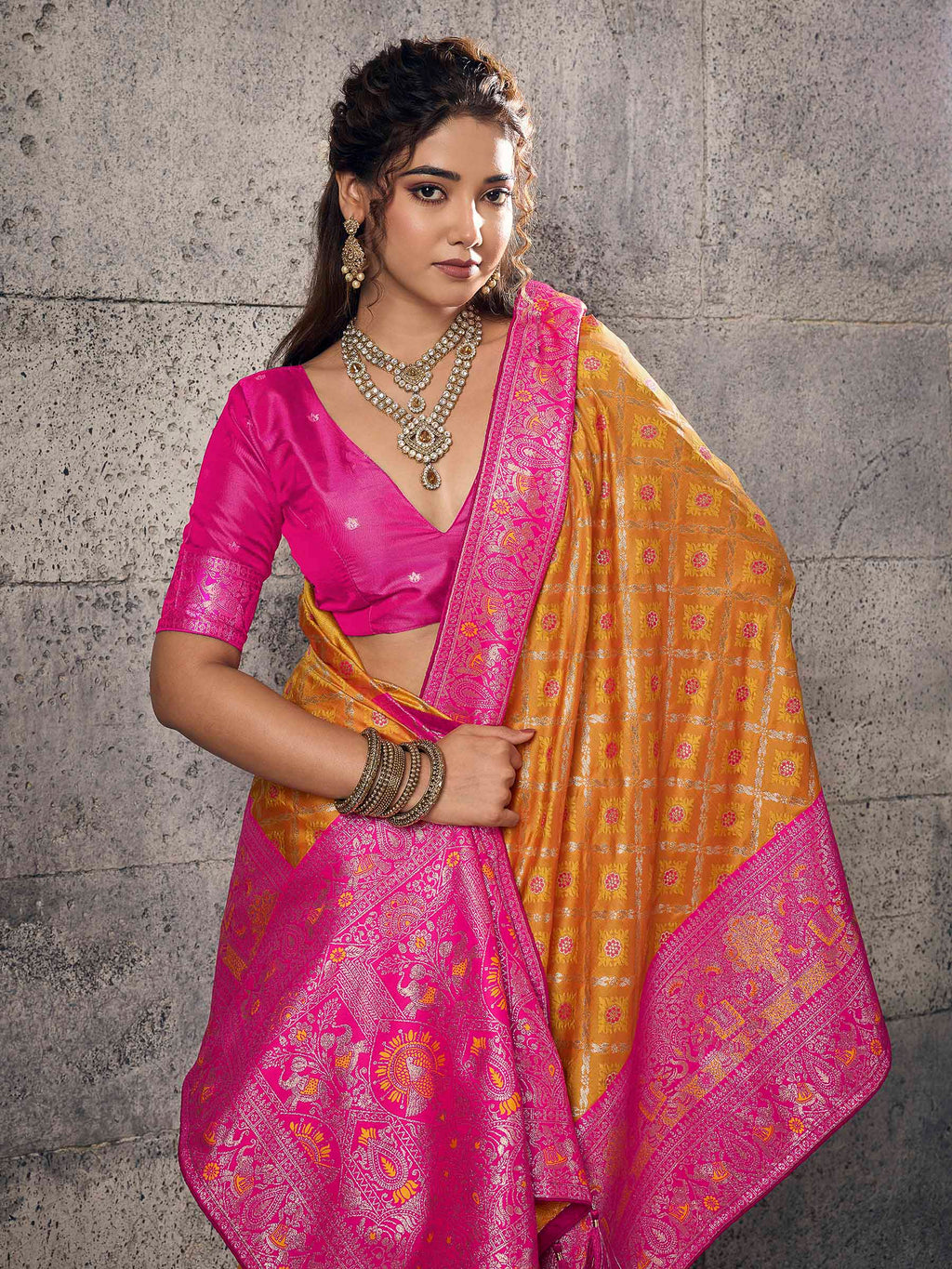 Mustard Banarasi Silk Woven Saree
