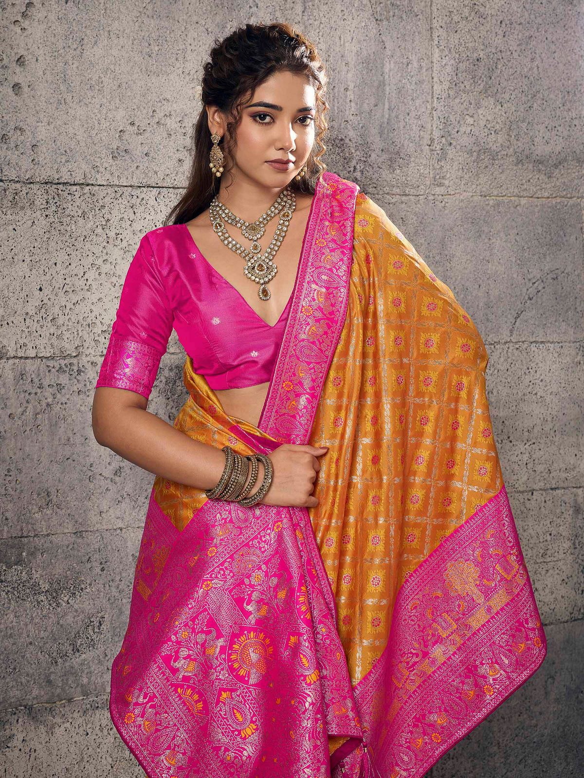 Mustard Banarasi Silk Woven Saree