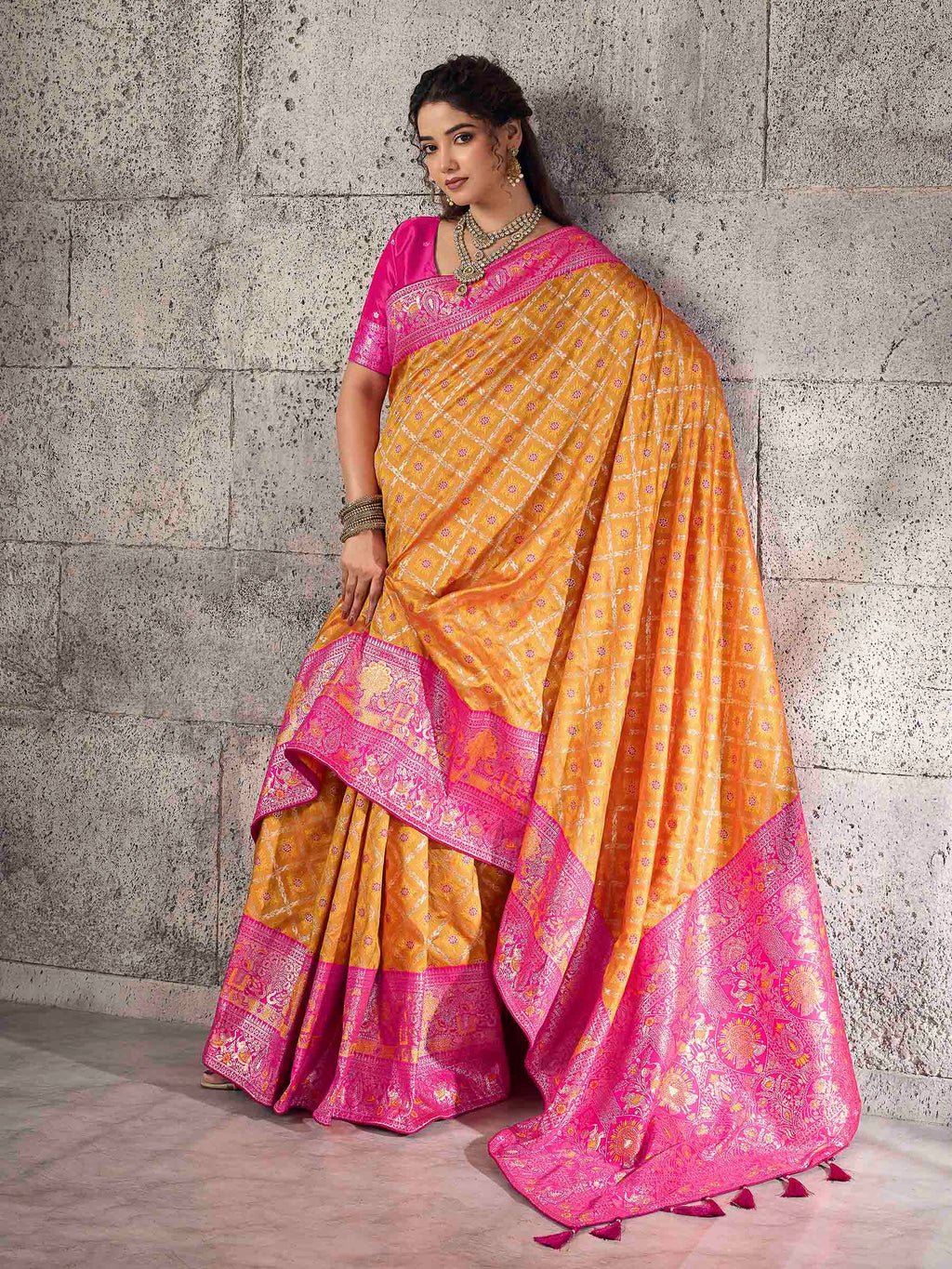 Mustard Banarasi Silk Woven Saree