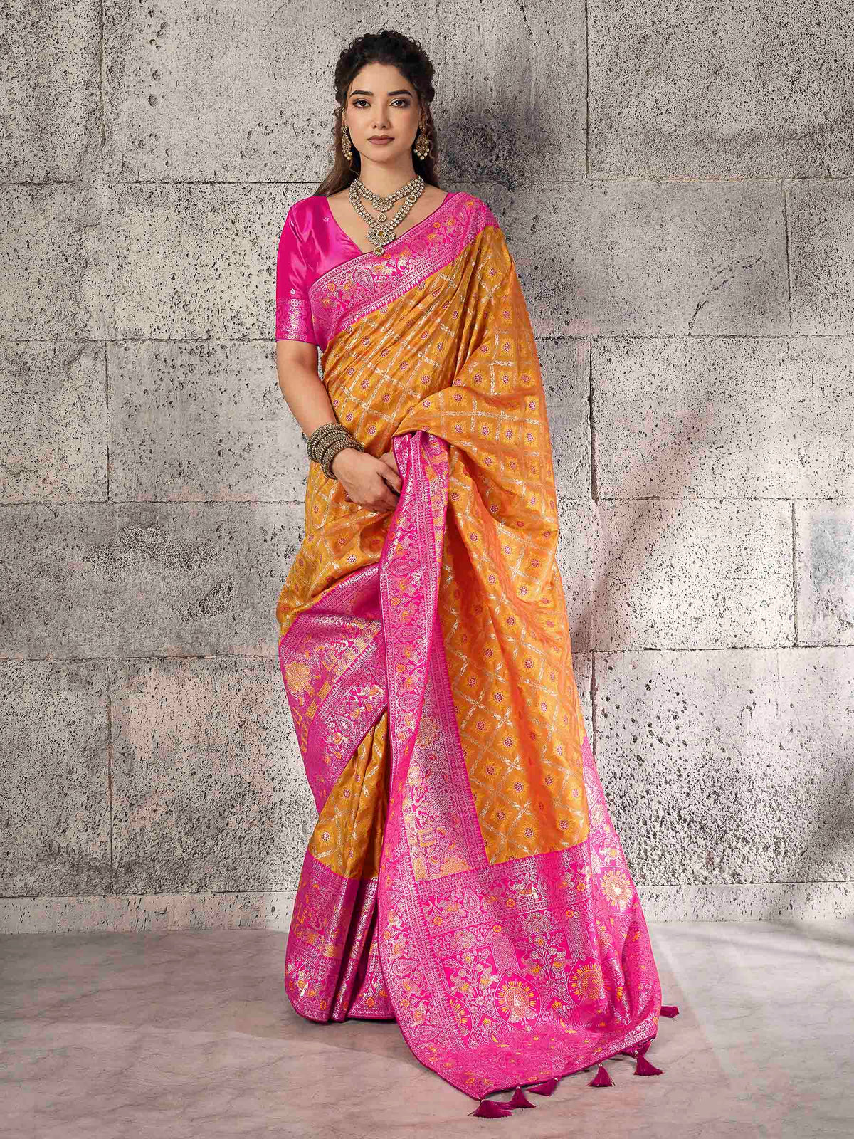Mustard Banarasi Silk Woven Saree