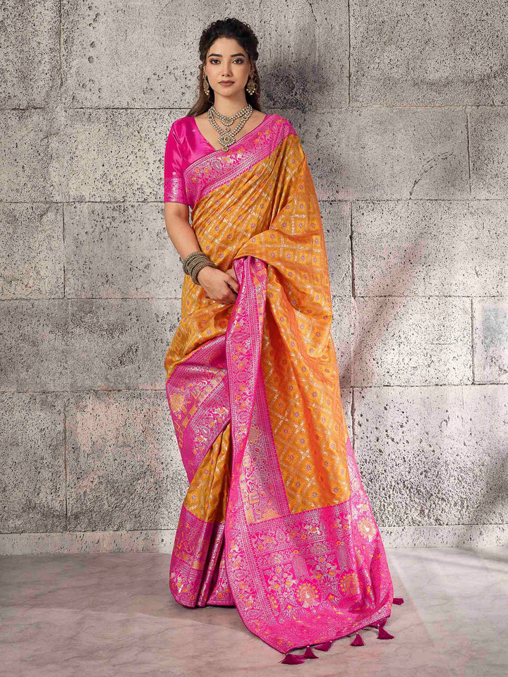 Mustard Banarasi Silk Woven Saree