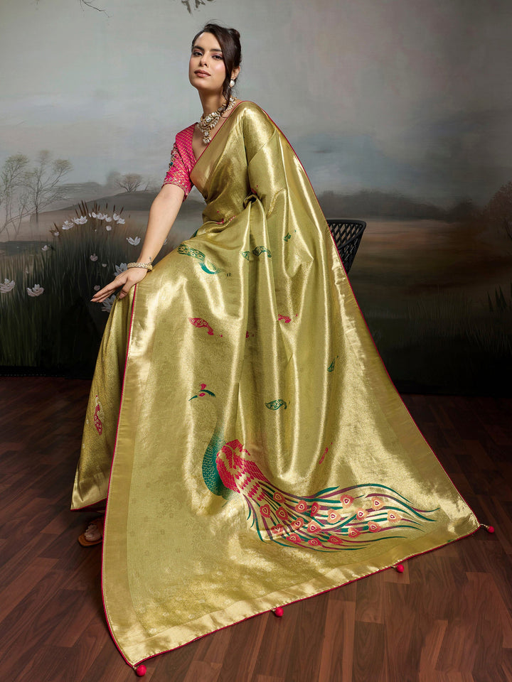 Mehndi Woven Design Banarasi Tissue Jacquard Saree