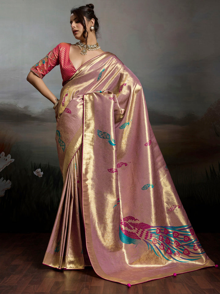 Lavender Woven Design Banarasi Tissue Jacquard Saree