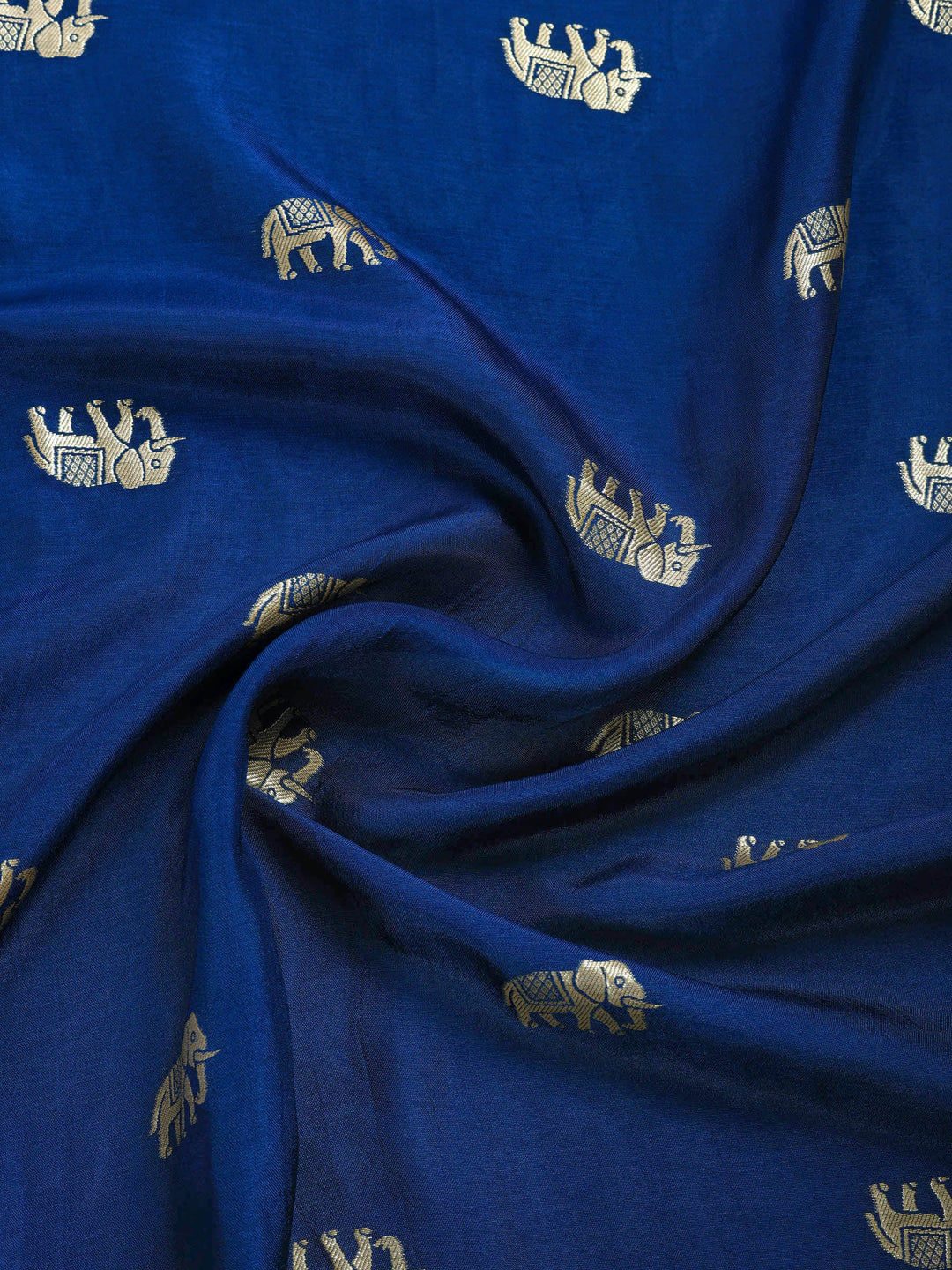 Blue Embroidered Cotton Blend Round Neck Suit Set