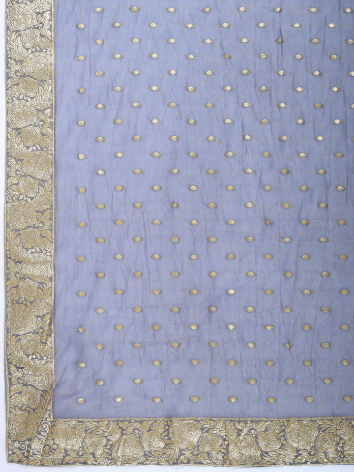 Grey Embroidered Art Silk Round Neck Suit Set