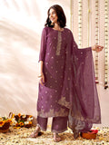 Purple Embroidered Organza Kurta With Pant & Dupatta