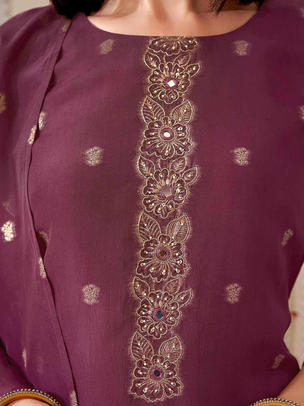 Purple Embroidered Organza Kurta With Pant & Dupatta
