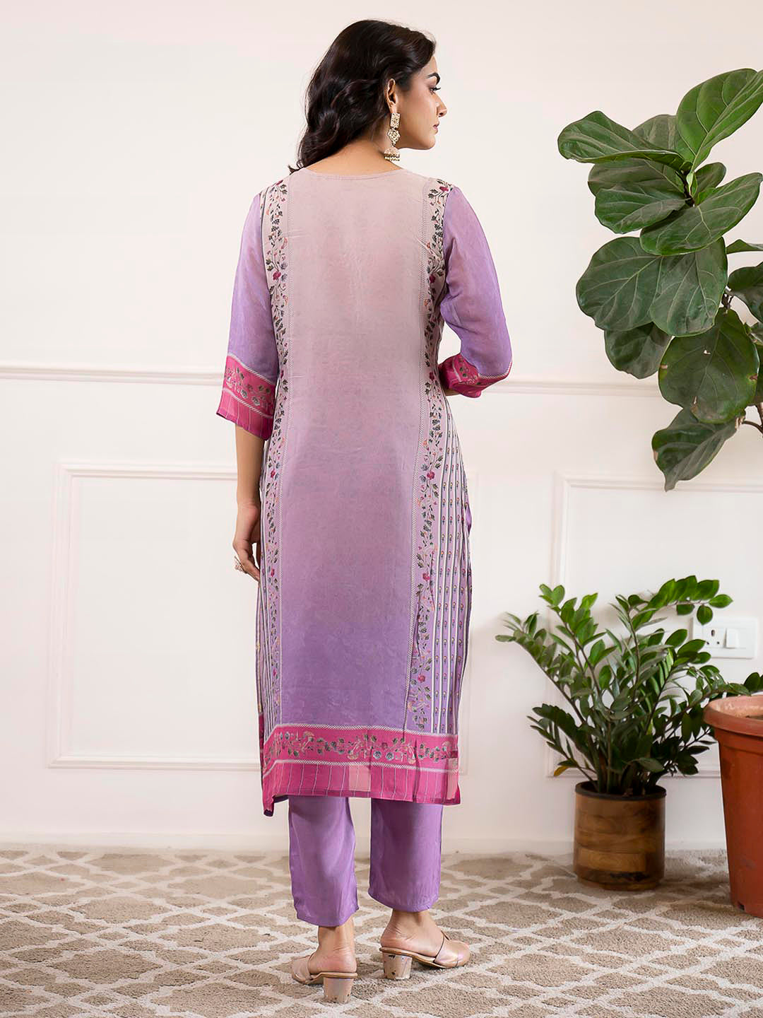 Purple Embroidered Organza Kurta With Pant & Dupatta