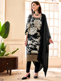 Black Embroidered Art Silk Kurta With Pant & Dupatta