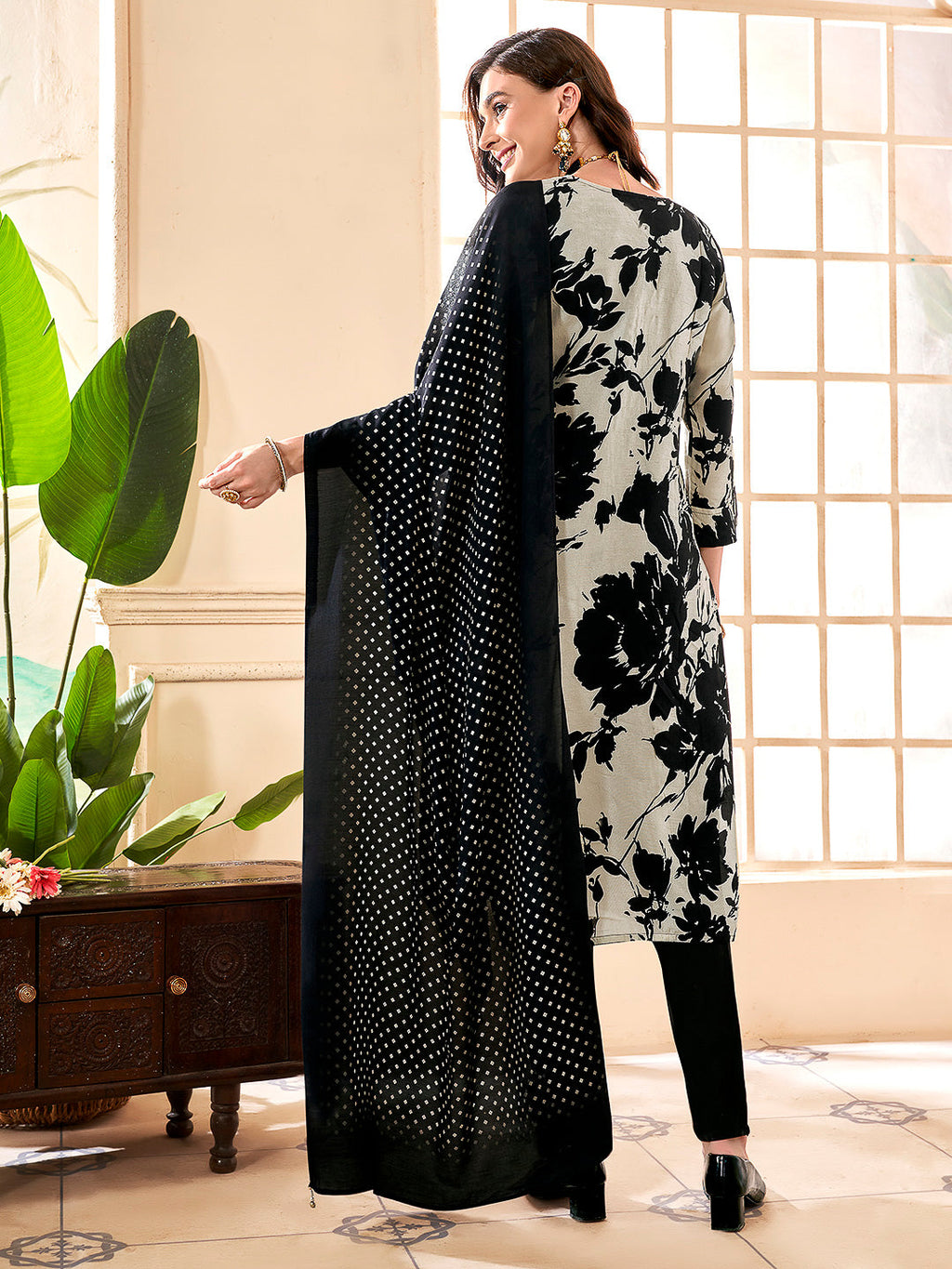 Black Embroidered Art Silk Kurta With Pant & Dupatta