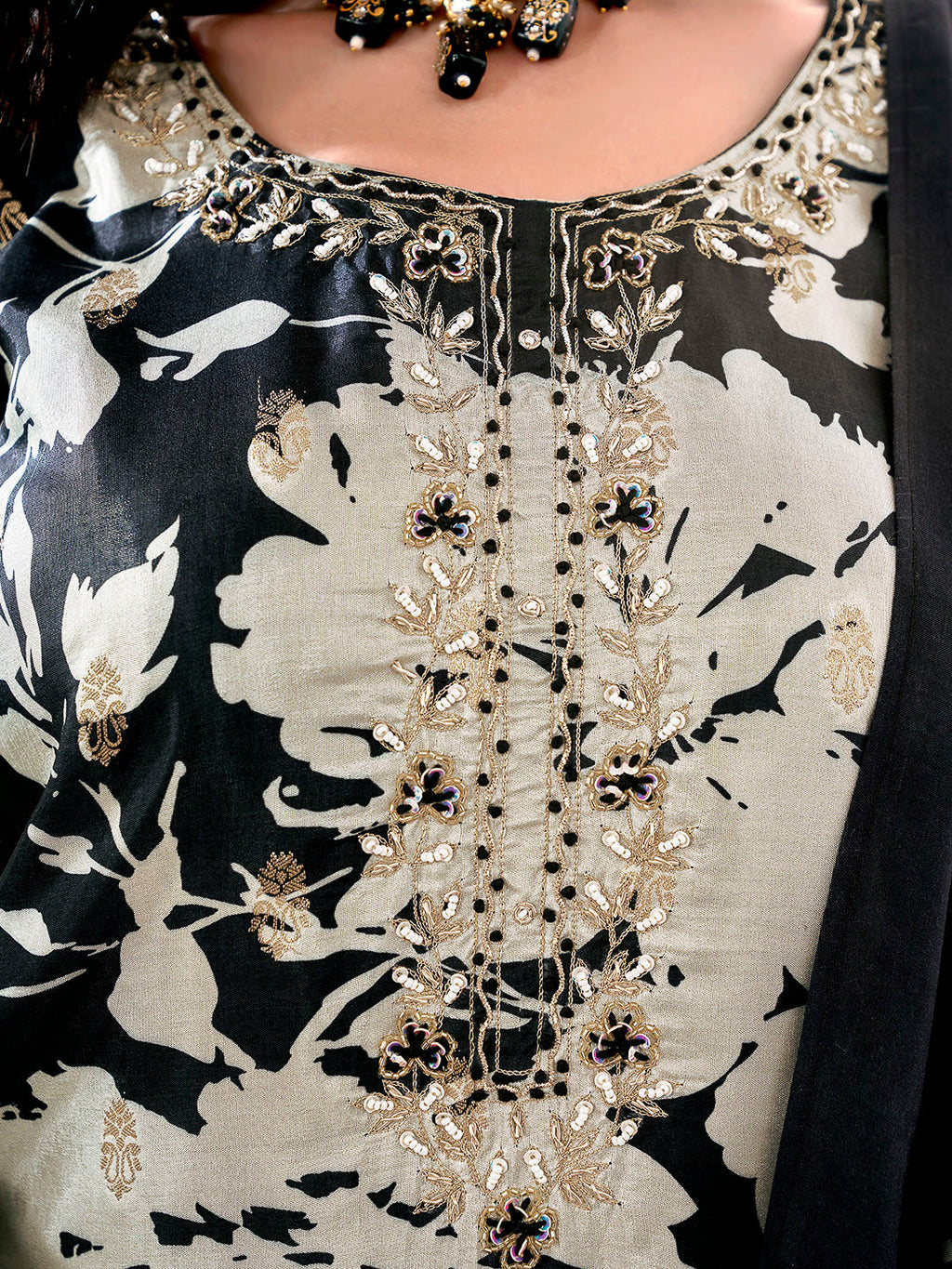 Black Embroidered Art Silk Kurta With Pant & Dupatta