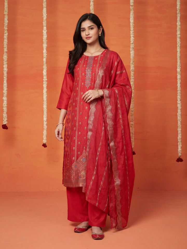 Rani Embroidered Art Silk Round Neck Suit Set